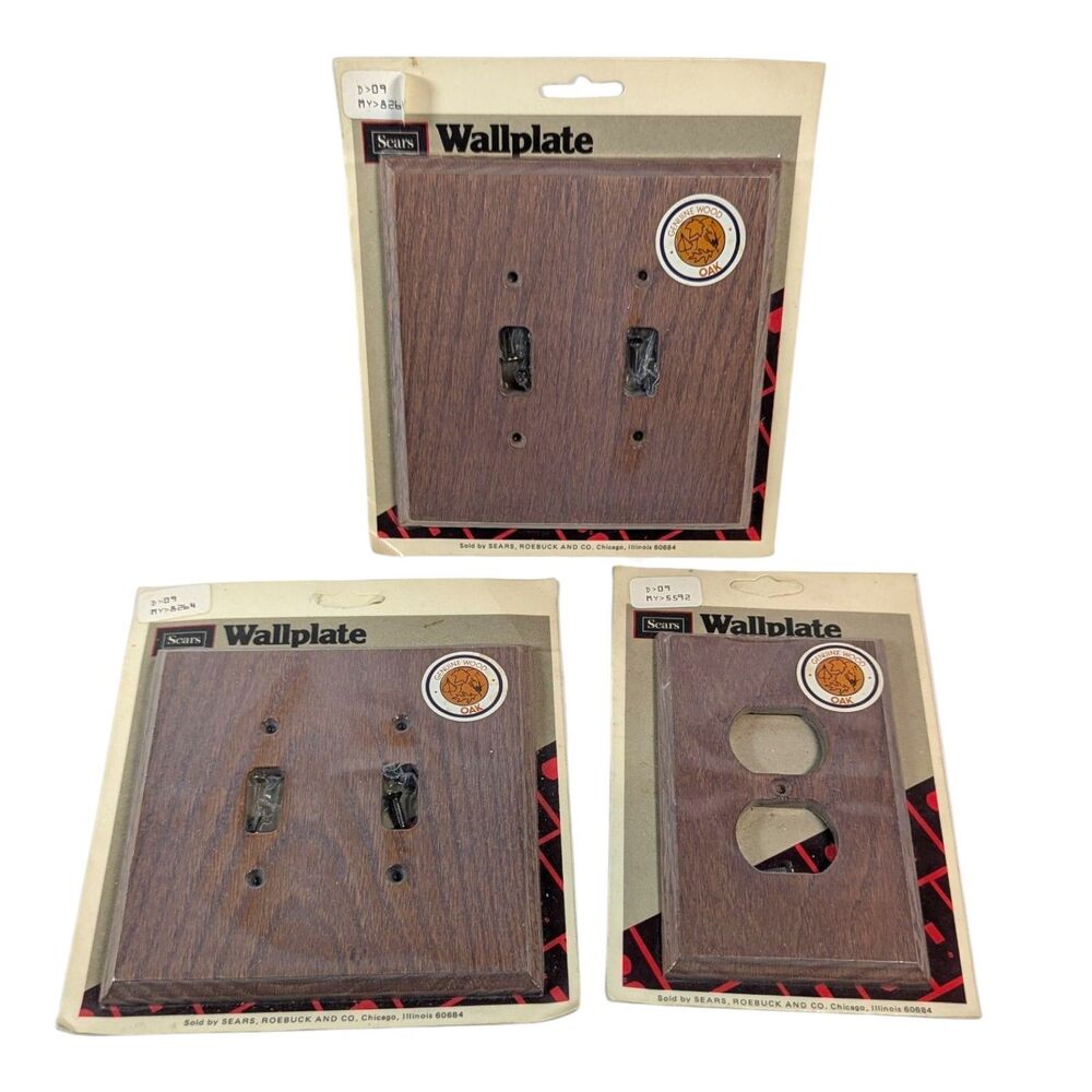 Vintage Wallplates Outlet Cover Oak Wood New Old Stock Sears